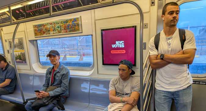 A subway ad of an nycvotes digital graphic for our ad campaign.